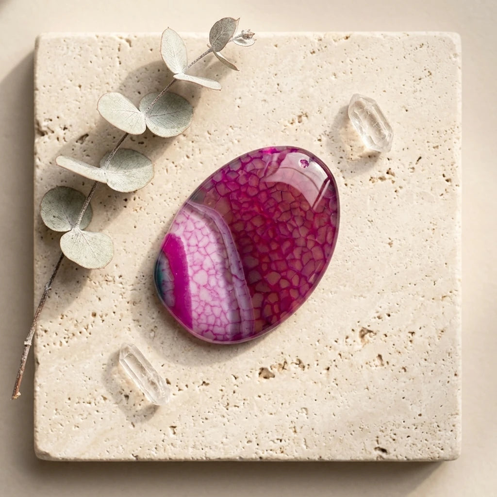 Tumbled Agate Stone — Spiritual Wellness Flat Lay | Generated by Modelize