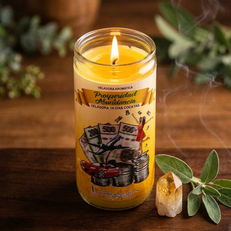 Tall devotional glass jar candle — Glow and Texture Detail | Generated by Modelize