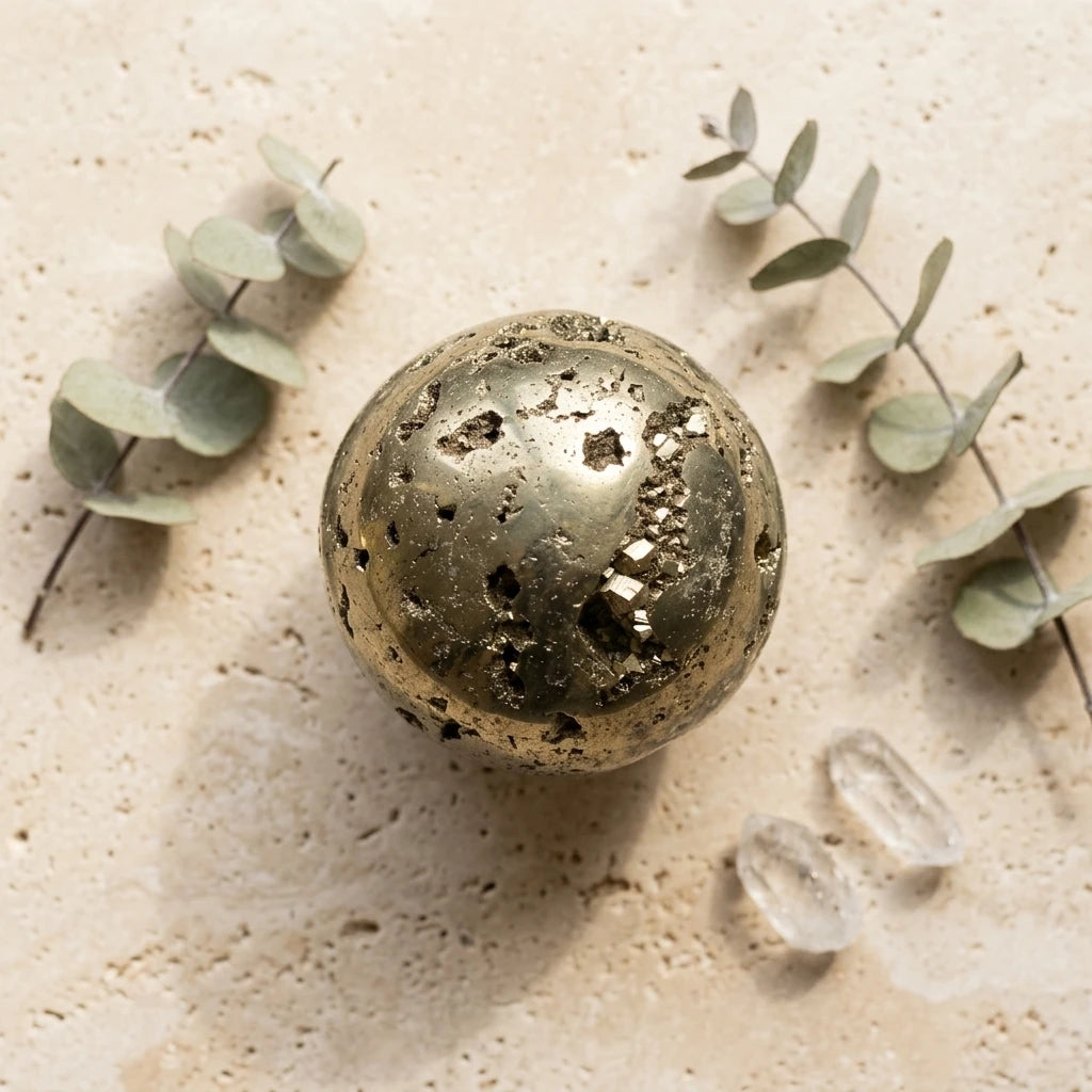 Tumbled mineral sphere — Spiritual Wellness Flat Lay | Generated by Modelize