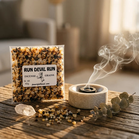 Incense resin grains in transparent packaging — Ritual Lifestyle Scene | Generated by Modelize