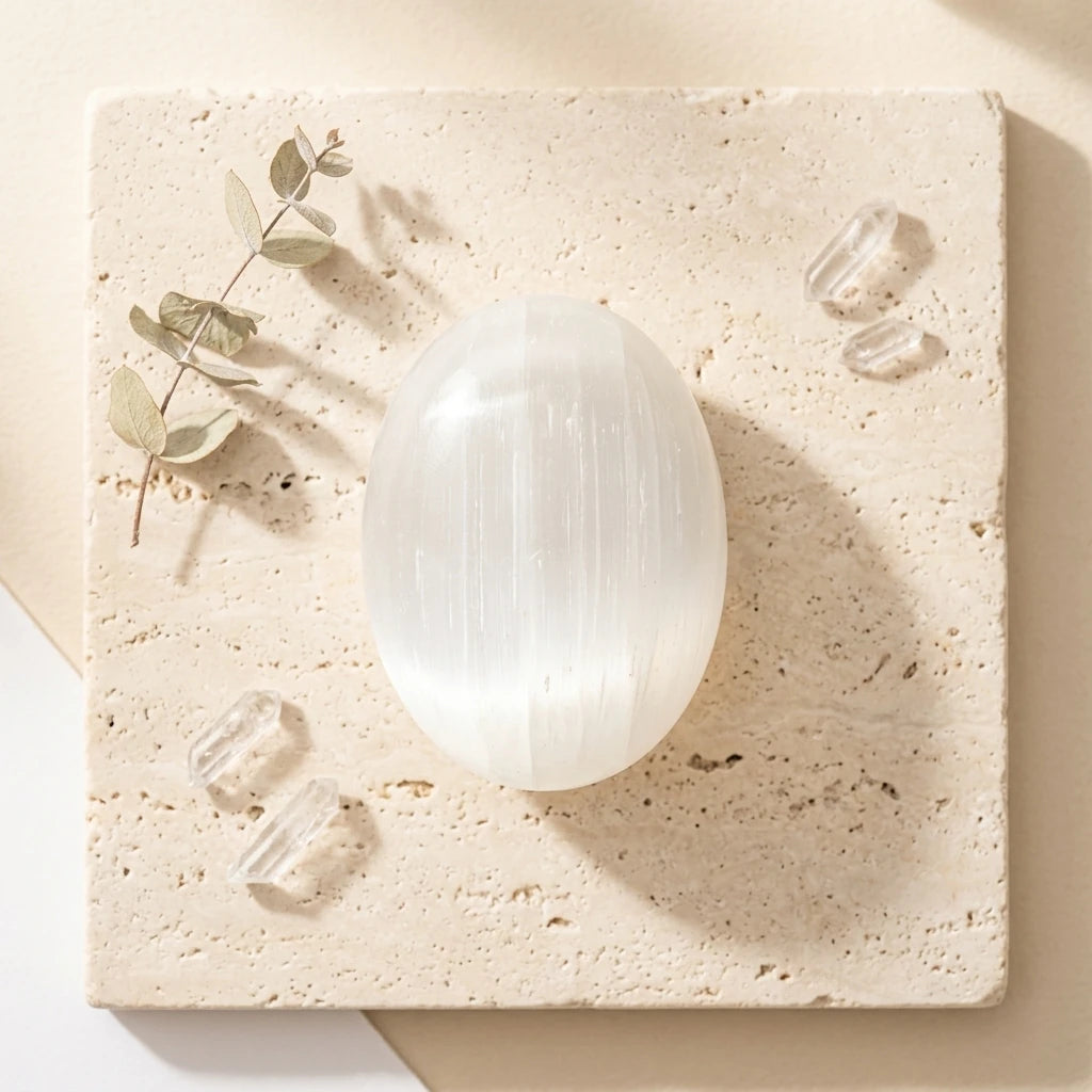 Tumbled Stone — Spiritual Wellness Flat Lay | Generated by Modelize