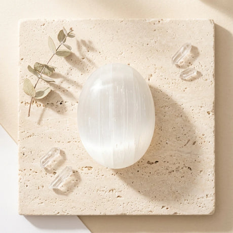 Tumbled Stone — Spiritual Wellness Flat Lay | Generated by Modelize