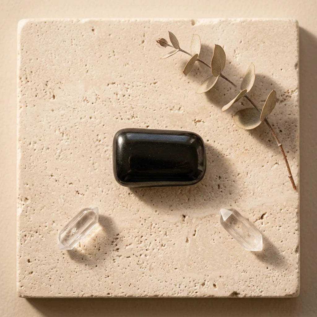 Tumbled Stone — Spiritual Wellness Flat Lay | Generated by Modelize