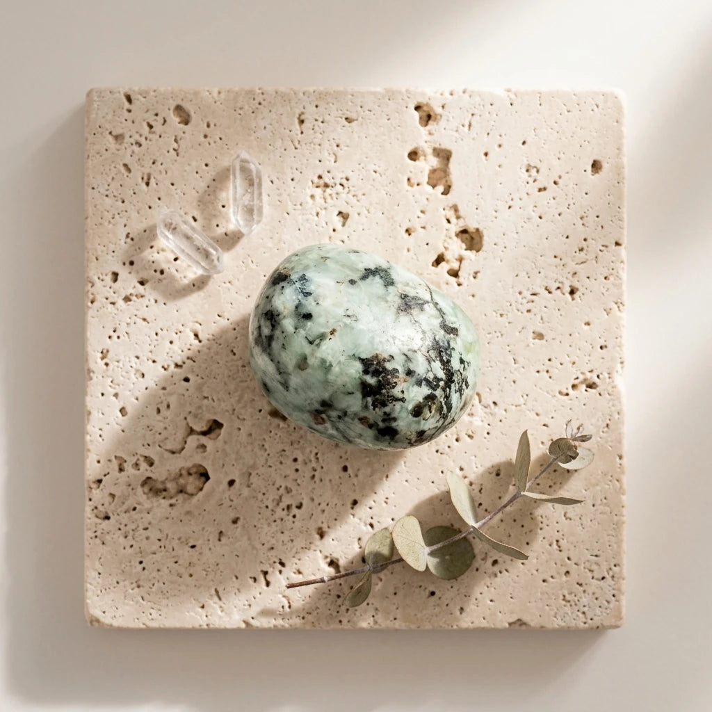 Tumbled gemstone — Spiritual Wellness Flat Lay | Generated by Modelize