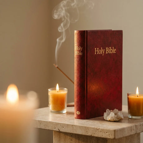 Hardcover Bible — Sacred Altar Setting | Generated by Modelize