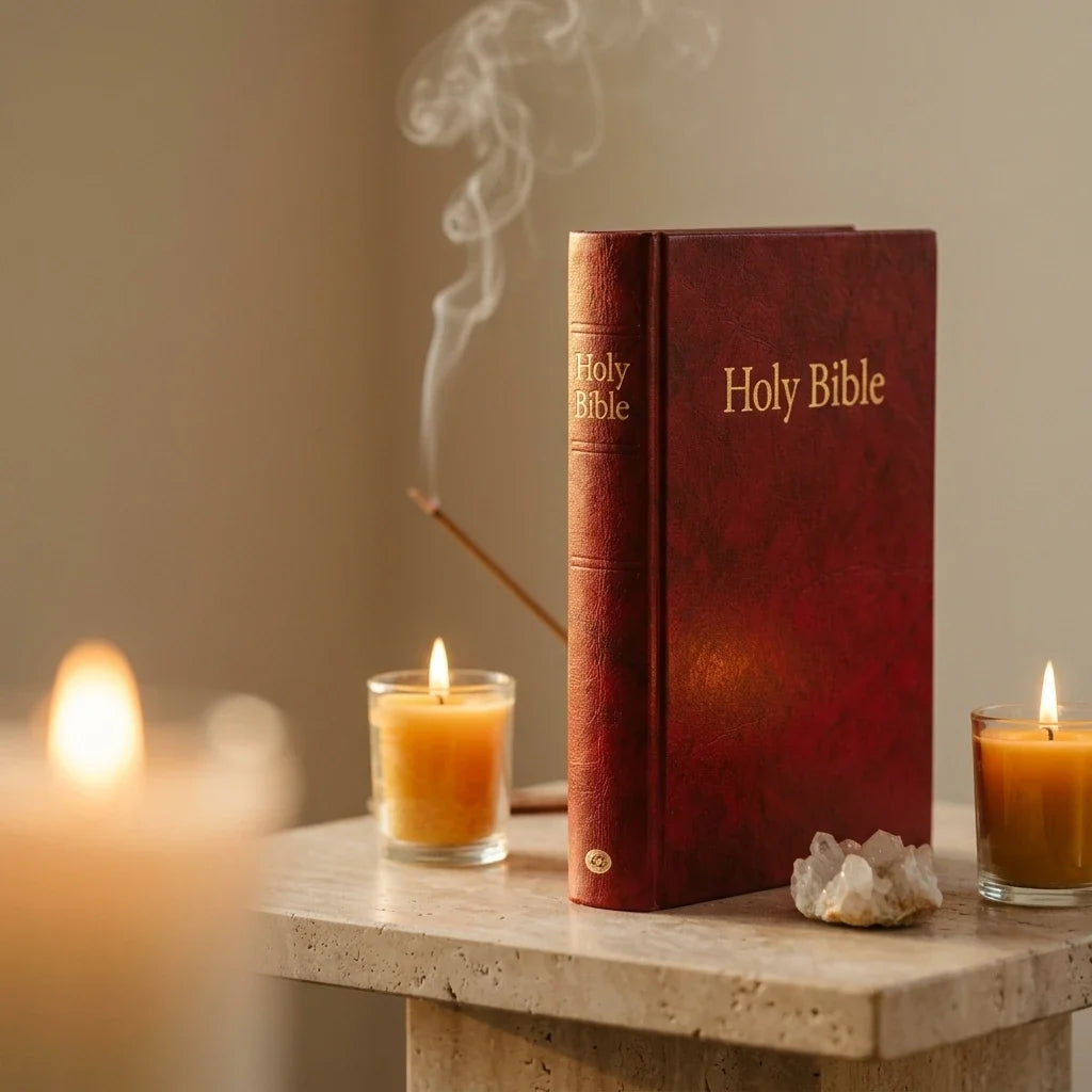 Windsor Text Bible – Red Hardback in a sacred altar setting