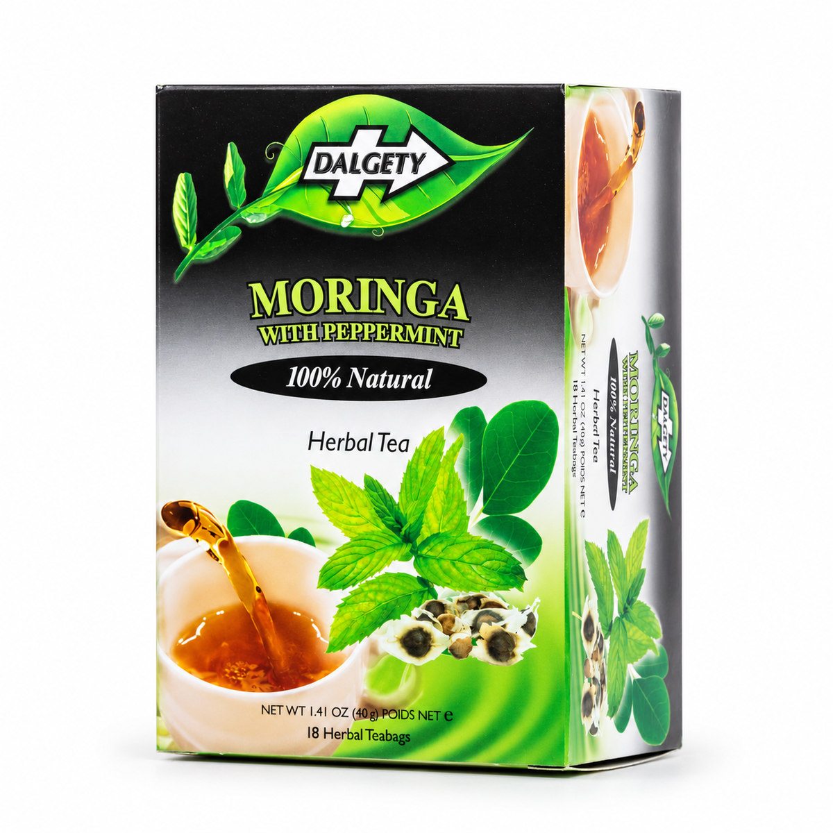 Dalgety Moringa with Peppermint Tea 40g studio photograph