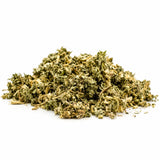 Dried mugwort herb on a white background