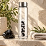Power Liberty crystal bottle lifestyle image with Obsidian and Rock Crystal