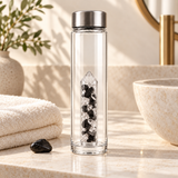 Power Protection crystal bottle lifestyle image with Shungite and Rock Crystal