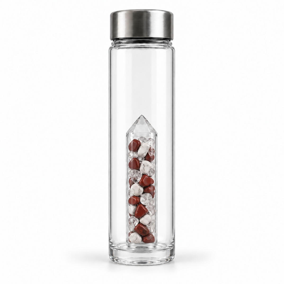 Power Vitality bottle with Red Jasper, Magnesite and Rock Crystal