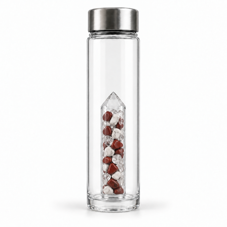 Power Vitality bottle with Red Jasper, Magnesite and Rock Crystal
