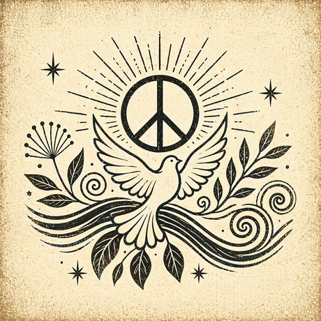 Peace illustration with dove, olive branch and peace symbol