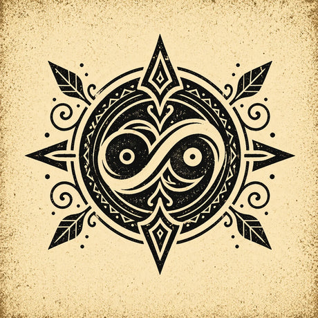 Reversing illustration with mirrored arrows and spiritual symbols