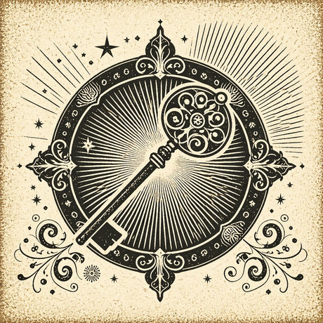 Success illustration with ornate key and crown