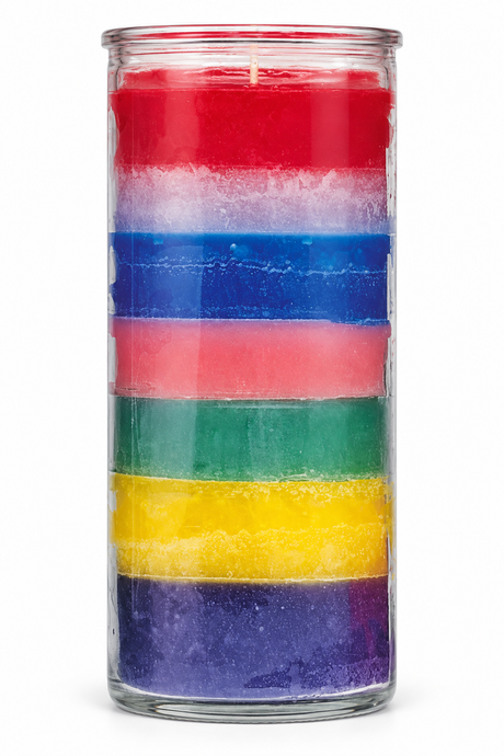 7 Colour 14 Day Plain Candle — front view on a white studio background
