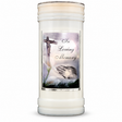 In Loving Memory prayer pillar candle — single front view on a white studio background