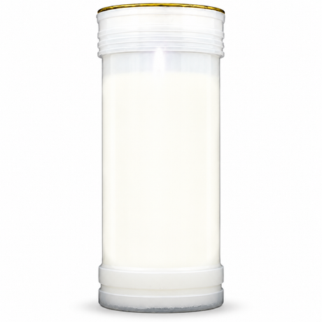 Plain white prayer pillar candle — single front view on a white studio background