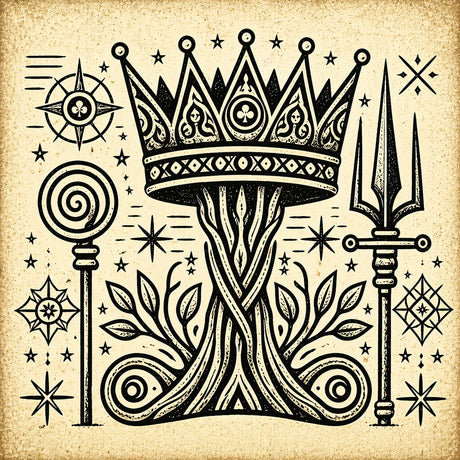 High John the Conqueror illustration with crown, root and ritual symbols