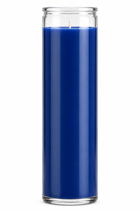 Blue Plain Glass Candle — front view on a white studio background