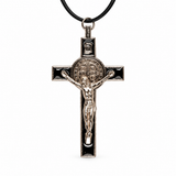 Saint Benedict Metal Crucifix – Black Enamel, 3 Inch — product on a white studio background