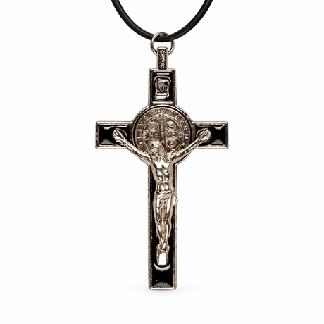 Saint Benedict Metal Crucifix – Black Enamel, 3 Inch — product on a white studio background