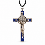 Saint Benedict Metal Crucifix – Blue Enamel, 3 Inch — product on a white studio background