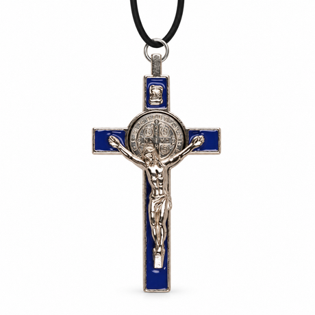 Saint Benedict Metal Crucifix – Blue Enamel, 3 Inch — product on a white studio background
