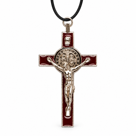 Saint Benedict Metal Crucifix – Brown Enamel, 3 Inch — product on a white studio background