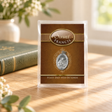 Saint Francis Leaflet with Oxidised Medal — styled lifestyle photograph