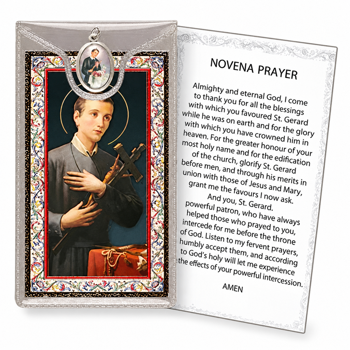 Saint Gerard Medal & Foil Leaflet Prayer Card — product on a white studio background