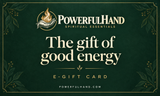 PowerfulHand E-Gift Card — The gift of good energy, forest green with gold botanical details and hand-and-flame branding