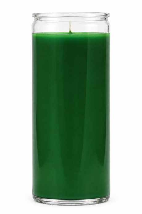 Green 14 Day Plain Candle — front view on a white studio background