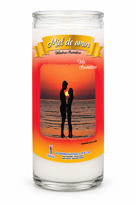 Honey of Love 14 Day Dressed Candle — front view on a white studio background
