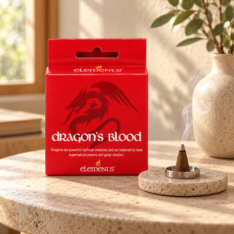 Elements Dragon’s Blood Incense Cones – 15 Pack — styled lifestyle product photograph