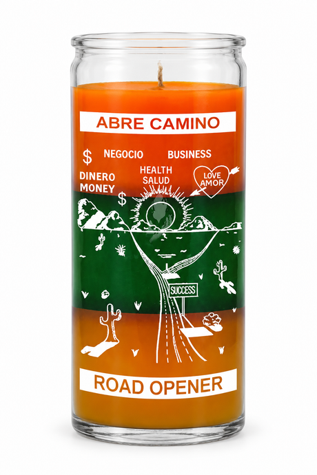 Road Opener 14 Day Candle — front view on a white studio background