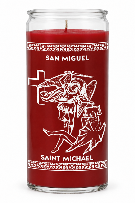 Saint Michael 14 Day Candle — front view on a white studio background