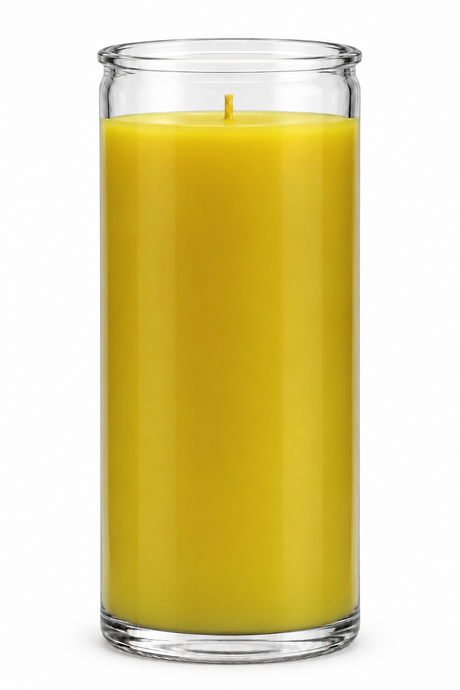 Yellow 14 Day Plain Candle — front view on a white studio background