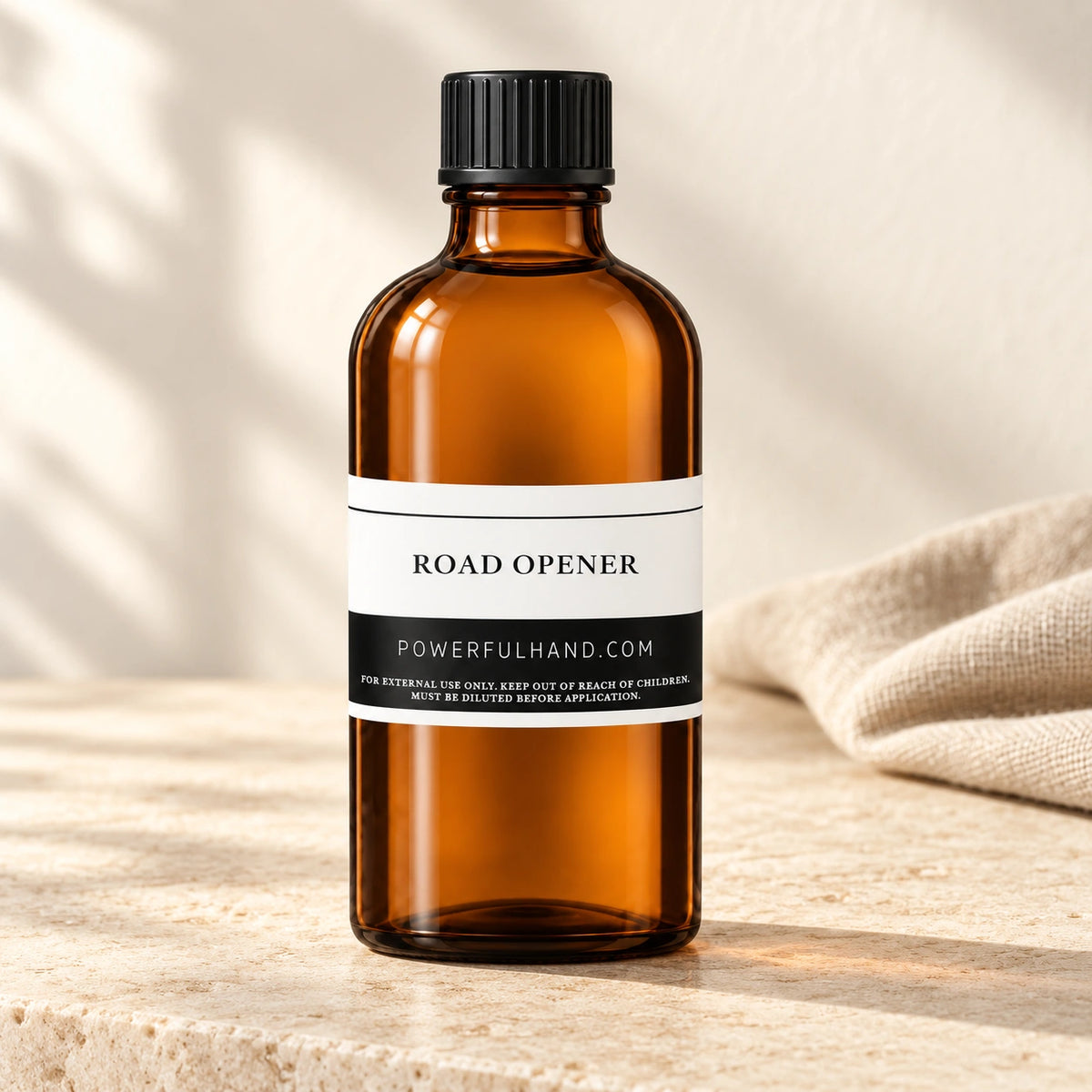Road Opener Oil — lifestyle photo on a limestone surface