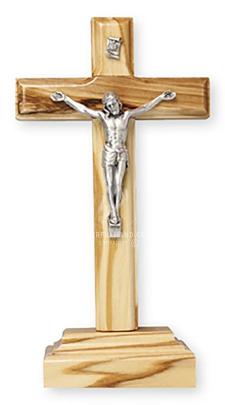 Crucifix debout en bois d'olivier (14 cm)