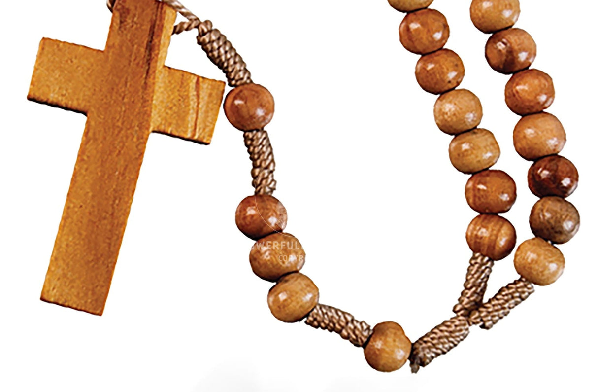 Olive Wood Corded Cross Rosary