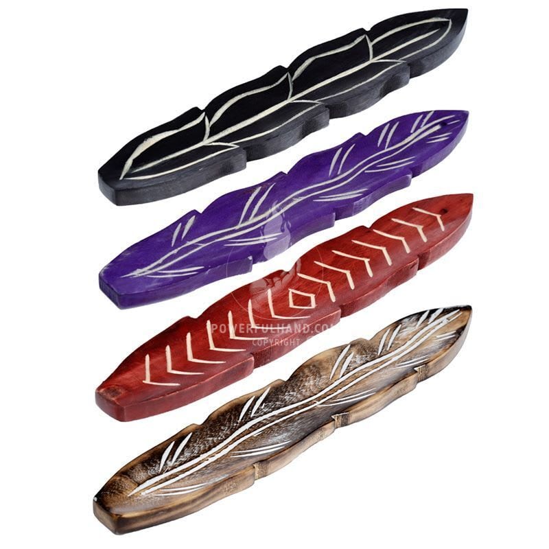 Mango Wood Feather Shaped Ashcatcher Incense Sticks Holder