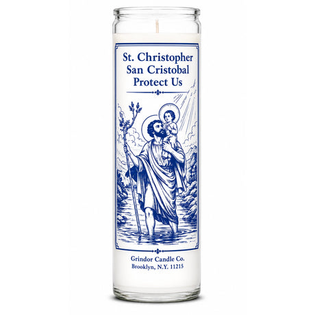 Saint Christopher Crusader Candle Powerfulhand.com